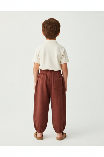 Pantalon Baggy Marron Ample Coton Lin Enfant - vue 2