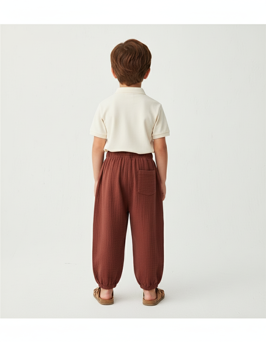 Pantalon Baggy Marron Ample Coton Lin Enfant - vue 2