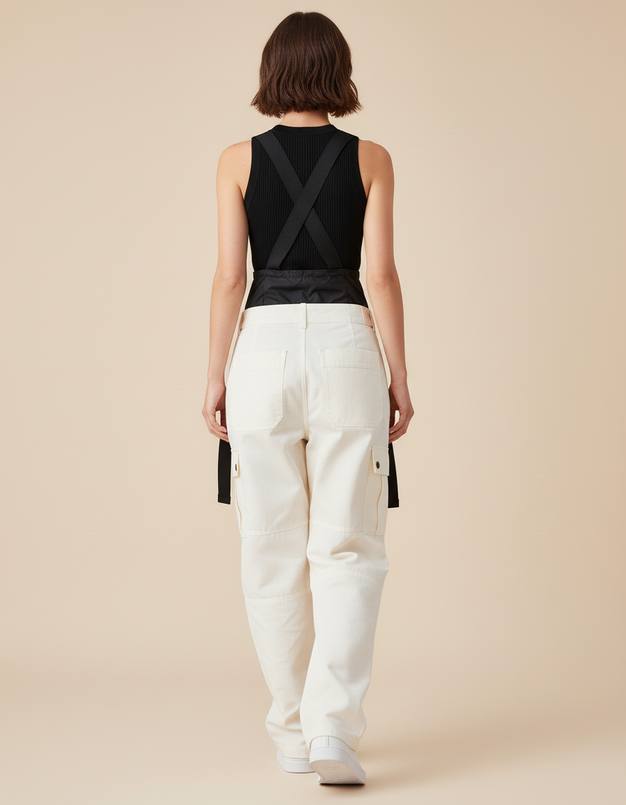 Pantalon Baggy Blanc Cargo Taille Haute Décontracté - Toile - vue 2