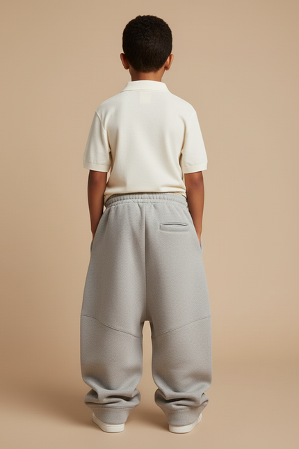 Pantalon Baggy Gris Chiné Ample Molletonné Cordon Enfant - vue 2