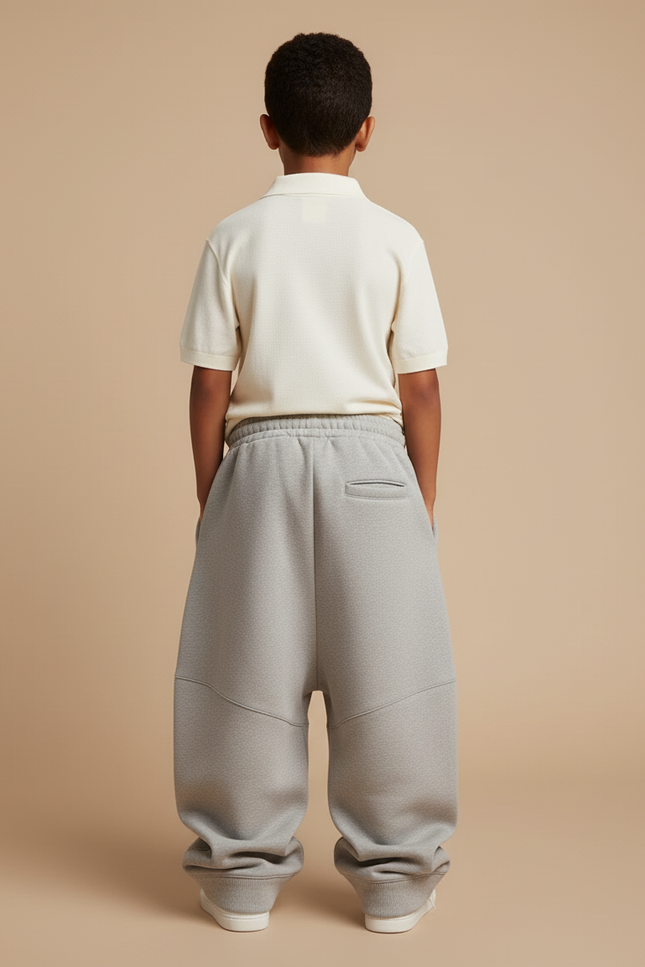Pantalon Baggy Gris Chiné Ample Molletonné Cordon Enfant - vue 2