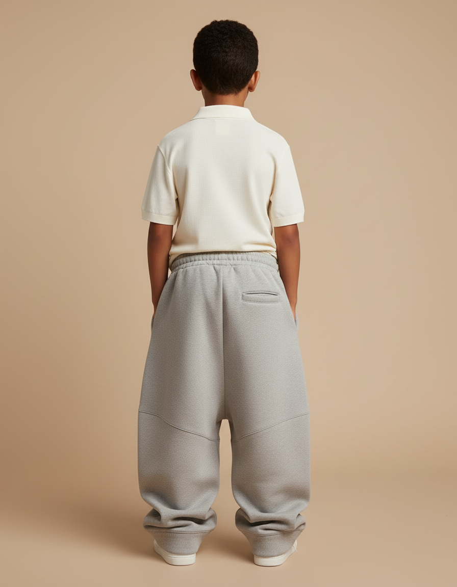 Pantalon Baggy Gris Chiné Ample Molletonné Cordon Enfant - vue 2