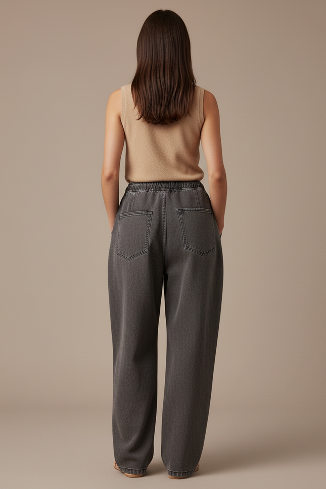Pantalon Baggy Gris Foncé Ample Cordon Décontracté Femme - Jean - vue 2