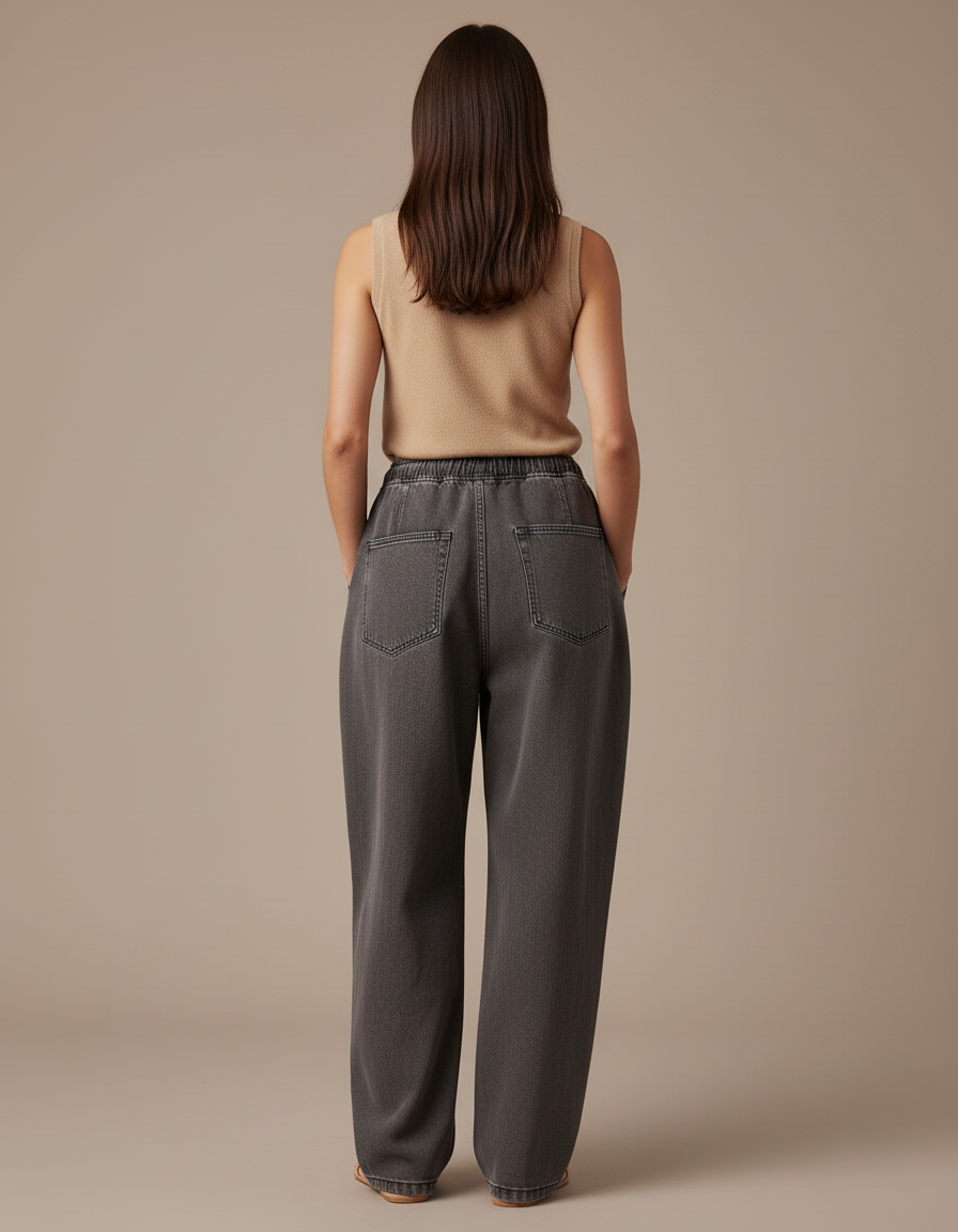 Pantalon Baggy Gris Foncé Ample Cordon Décontracté Femme - Jean - vue 2