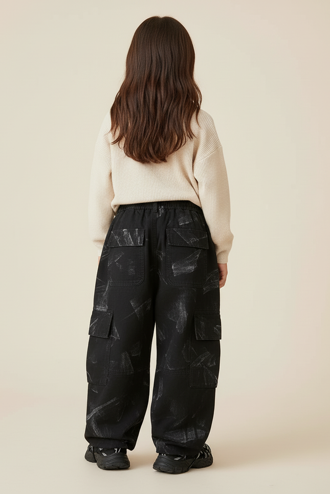 Pantalon Baggy Noir Cargo Ample Peint Enfant - Toile - vue 2