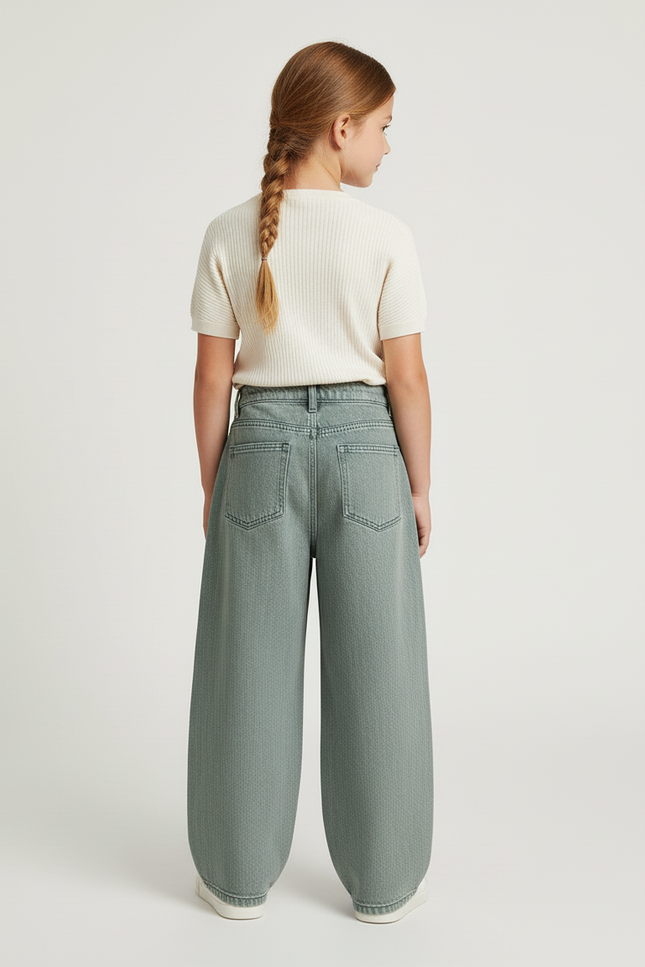 Pantalon Baggy Vert Jean Ample Plissé Enfant - vue 2