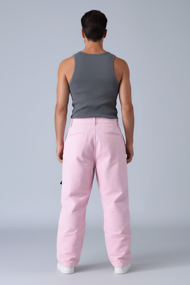 Pantalon Baggy Rose Bretelles Ample Décontracté Homme - Toile - vue 2