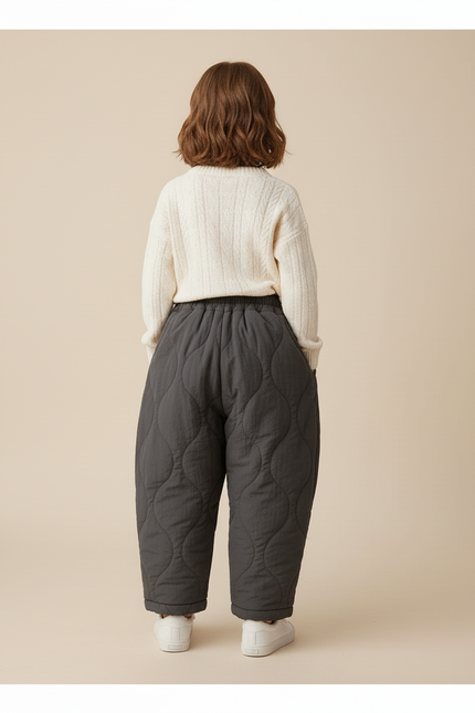 Pantalon Baggy Gris Matelassé Ample Hiver Enfant - Polyester - vue 2
