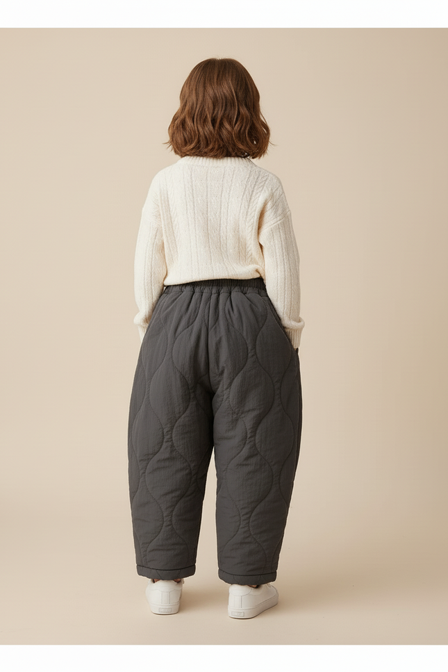 Pantalon Baggy Gris Matelassé Ample Hiver Enfant - Polyester - vue 2