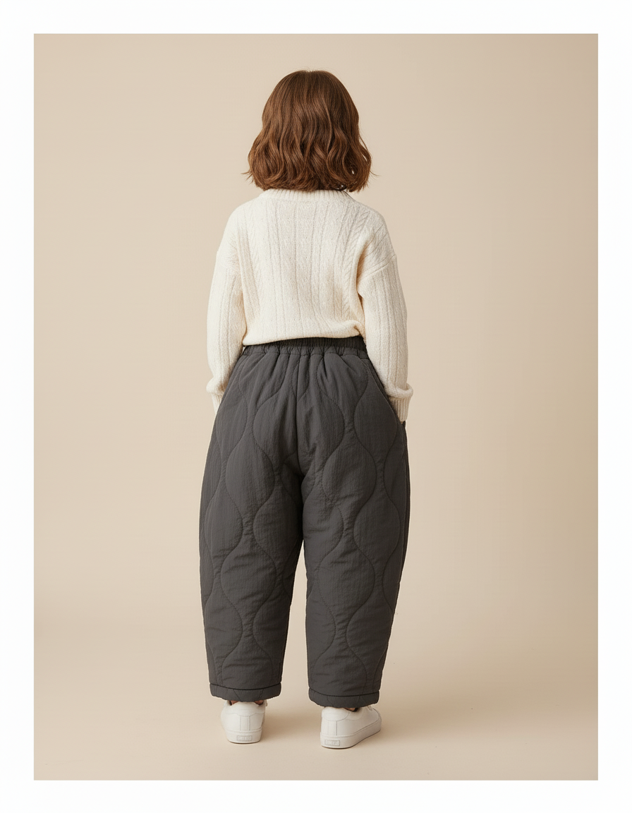 Pantalon Baggy Gris Matelassé Ample Hiver Enfant - Polyester - vue 2