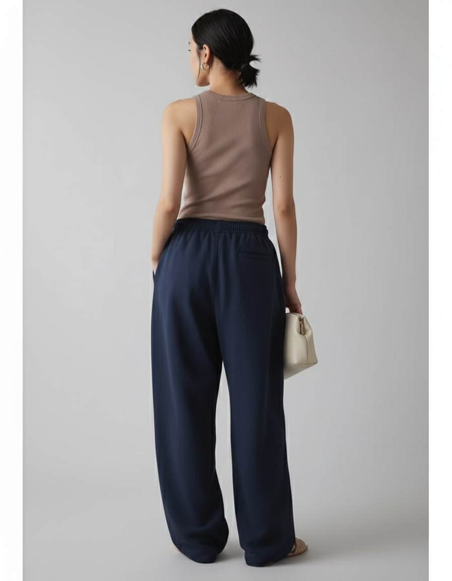 Pantalon Baggy Bleu Marine Ample Décontracté Sport - Molleton - vue 2