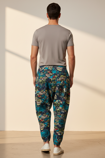 Pantalon Baggy Harem Coton Imprimé Floral Décontracté Homme - Multicolore - vue 2