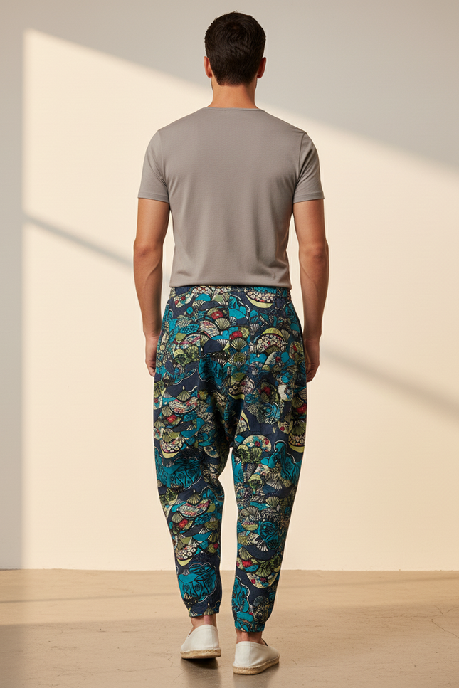 Pantalon Baggy Harem Coton Imprimé Floral Décontracté Homme - Multicolore - vue 2