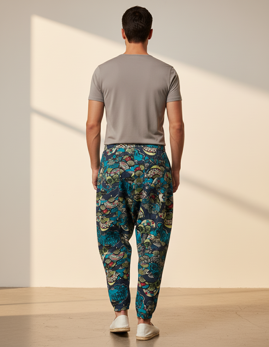 Pantalon Baggy Harem Coton Imprimé Floral Décontracté Homme - Multicolore - vue 2