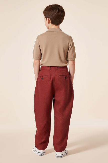 Pantalon Baggy Rouge Brique Ample Plissé Lin Enfant - vue 2
