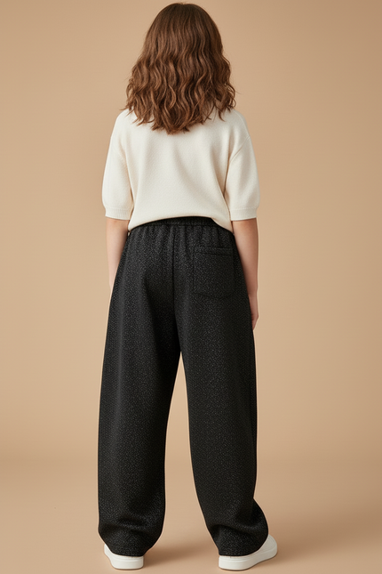 Pantalon Baggy Noir Brillant Ample Décontracté Fille - Maille - vue 2