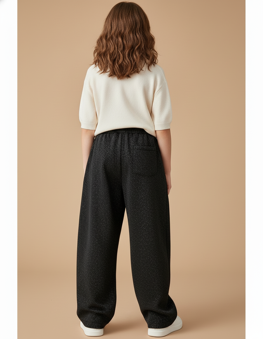 Pantalon Baggy Noir Brillant Ample Décontracté Fille - Maille - vue 2