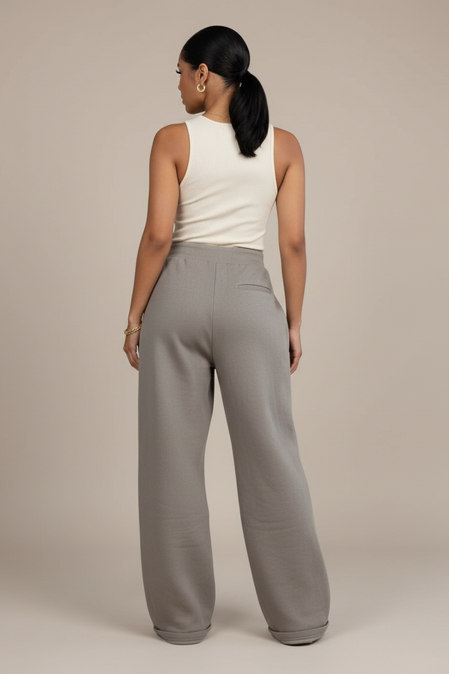 Pantalon Baggy Gris Zippé Ouvert Décontracté Ample - Molleton - vue 2