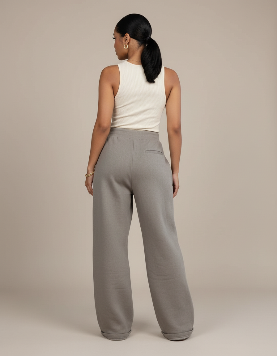 Pantalon Baggy Gris Zippé Ouvert Décontracté Ample - Molleton - vue 2
