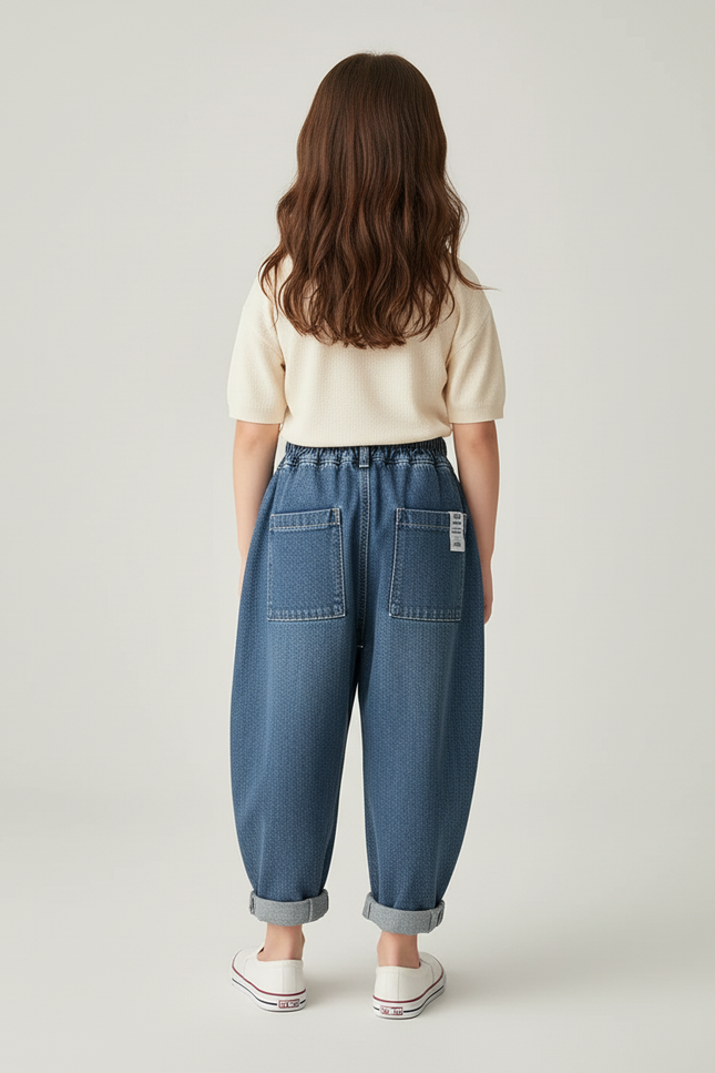 Pantalon Baggy Denim Ample Décontracté Enfant - Bleu Jean - vue 2