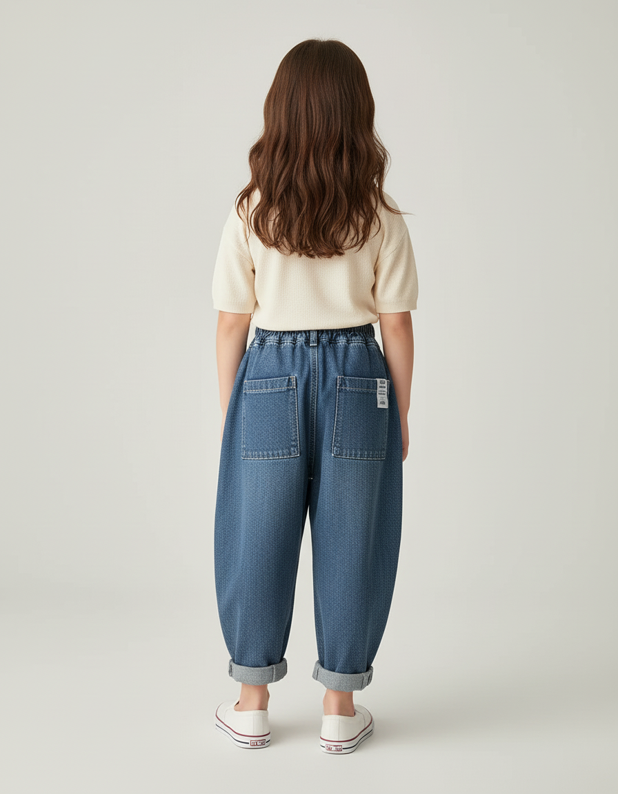 Pantalon Baggy Denim Ample Décontracté Enfant - Bleu Jean - vue 2