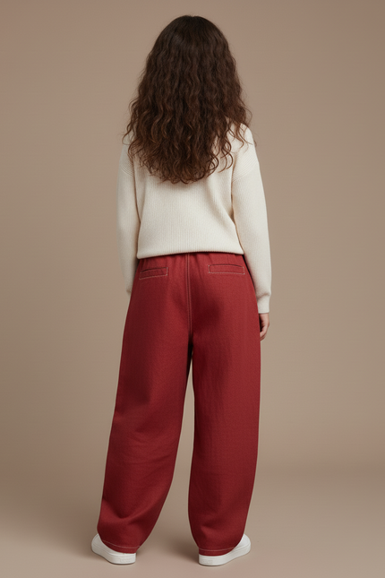 Pantalon Baggy Rouge Ample Coton Enfant - Bordeaux - vue 2
