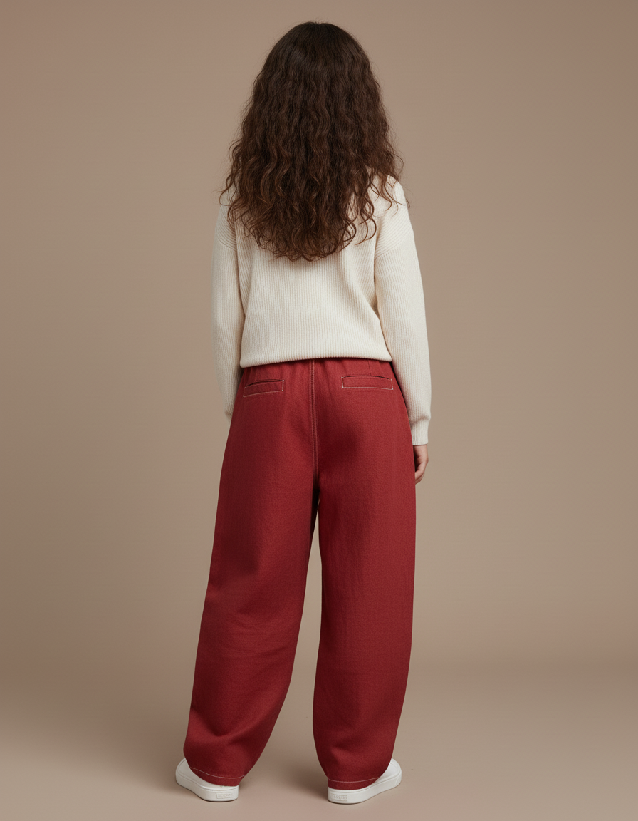 Pantalon Baggy Rouge Ample Coton Enfant - Bordeaux - vue 2
