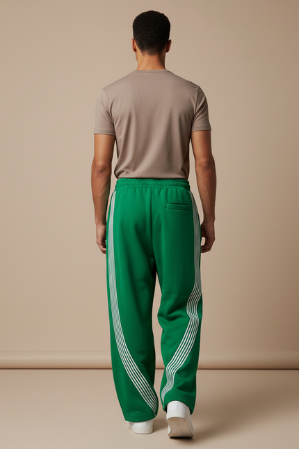 Pantalon Baggy Vert Rayures Blanches Ample Cordon - Molleton - vue 2