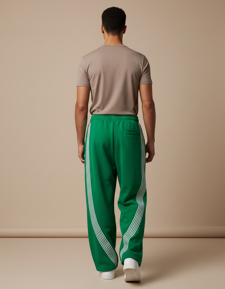Pantalon Baggy Vert Rayures Blanches Ample Cordon - Molleton - vue 2