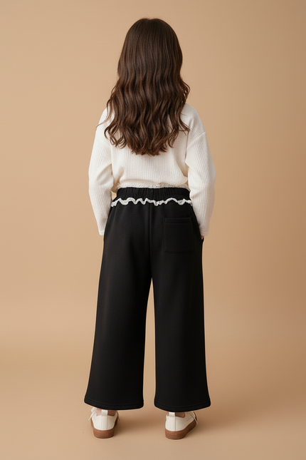 Pantalon Baggy Noir Ample Fille Dentelle Chaud Hiver - Molleton - vue 2