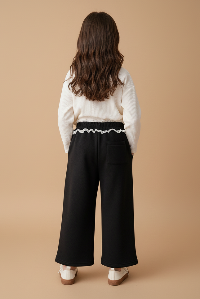 Pantalon Baggy Noir Ample Fille Dentelle Chaud Hiver - Molleton - vue 2