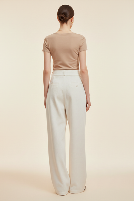 Pantalon Baggy Blanc Cassé Plissé Ample Femme - Laine - vue 2