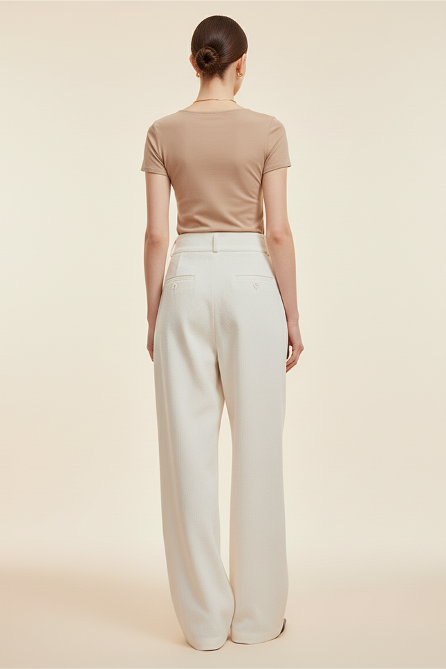 Pantalon Baggy Blanc Cassé Plissé Ample Femme - Laine - vue 2