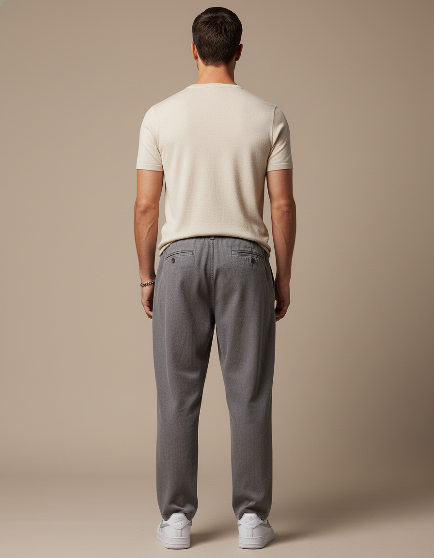Pantalon Baggy Gris Lyocell Droit Cordon Homme - Viscose - vue 2