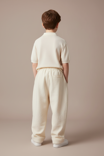 Pantalon Baggy Crème Ample Doublé Hiver Garçon - Beige Molleton - vue 2