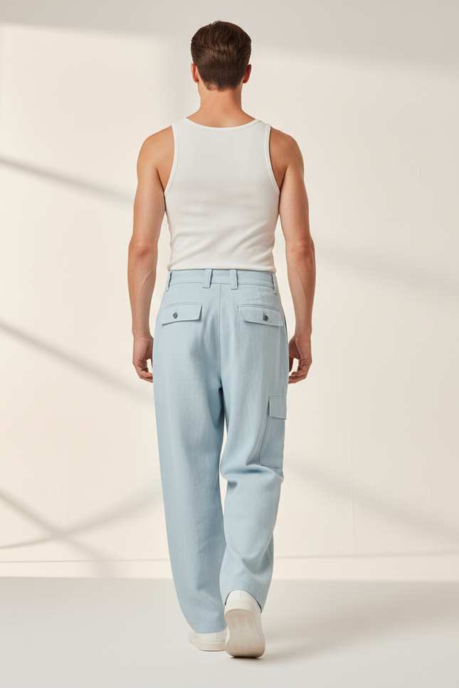 Pantalon Baggy Bleu Clair Cargo Décontracté Homme - Jean - vue 2