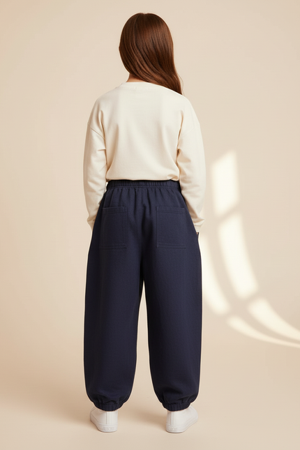 Pantalon Baggy Bleu Marine Ample Décontracté Enfant - Molleton - vue 2