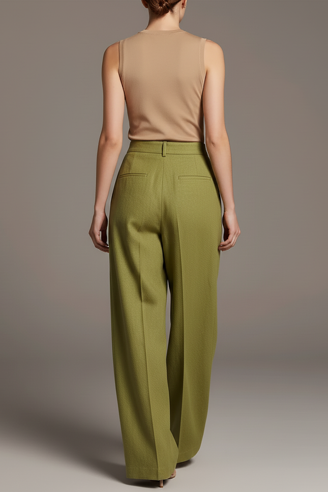 Pantalon Baggy Vert Ample Plissé Décontracté Élégant - Kaki Laine - vue 2