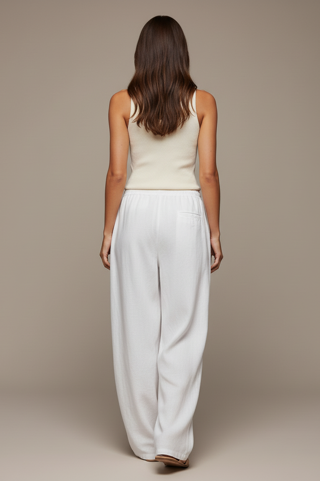 Pantalon Baggy Blanc Lin Fluide Décontracté Femme - vue 2