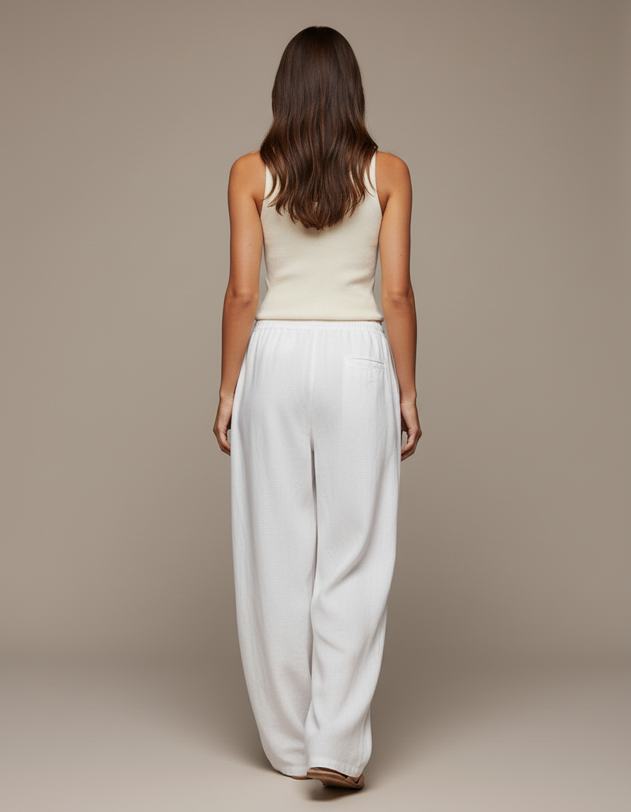 Pantalon Baggy Blanc Lin Fluide Décontracté Femme - vue 2