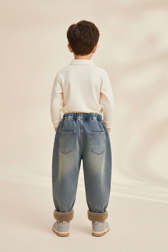 Pantalon Baggy Jean Ample Doublé Chaud Hiver Enfant - Bleu - vue 2
