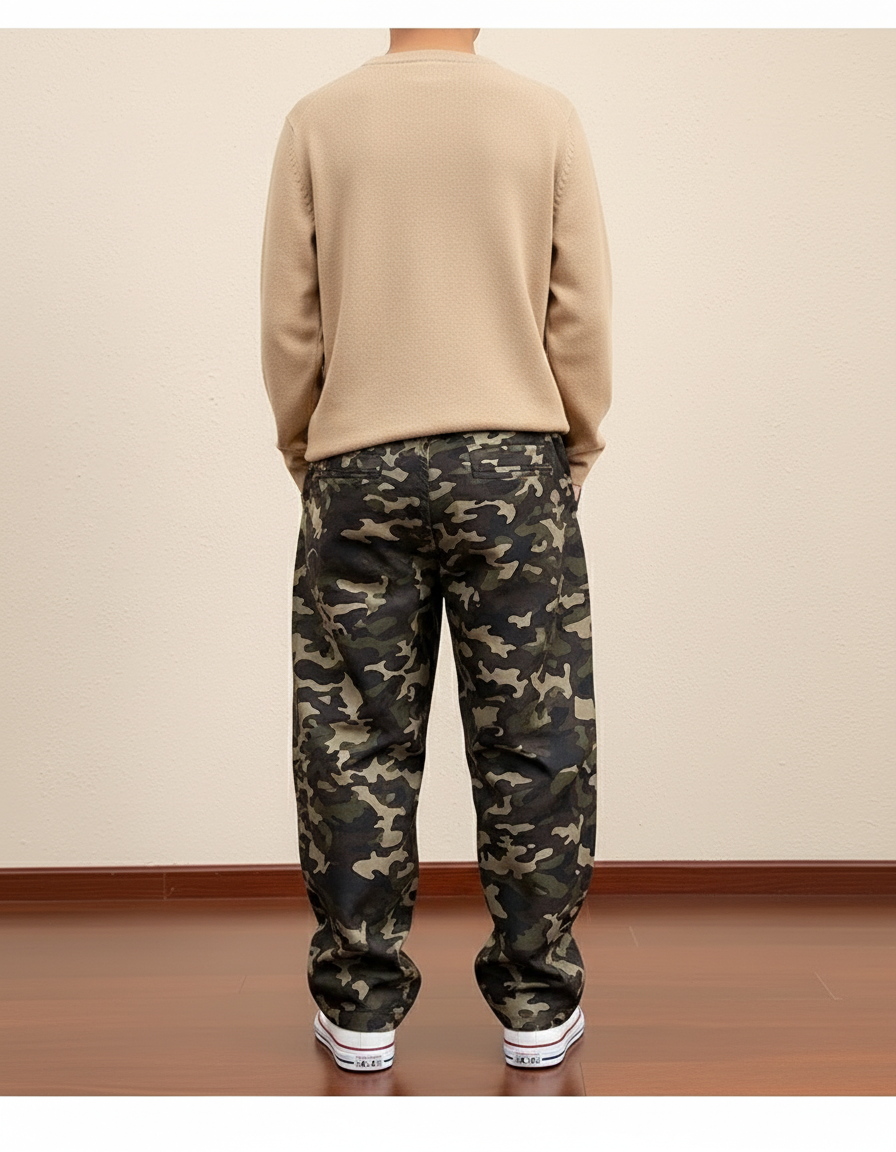 Pantalon Baggy Camouflage Ample Vert Militaire - Toile - vue 2