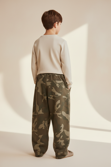 Pantalon Baggy Camouflage Vert Ample Décontracté Coton - Molleton - vue 2