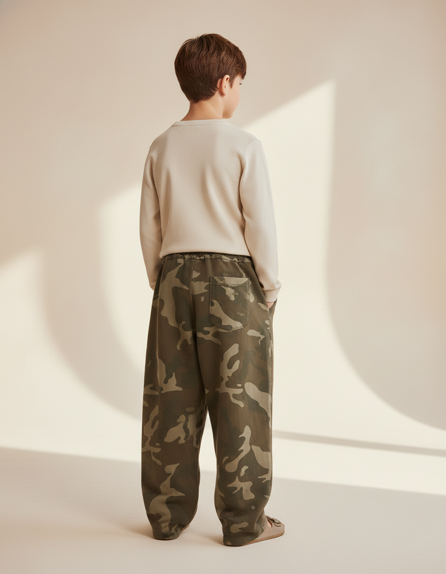 Pantalon Baggy Camouflage Vert Ample Décontracté Coton - Molleton - vue 2