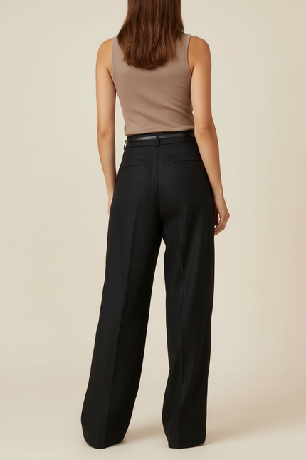 Pantalon Baggy Noir Lin Plissé Fluide Femme - vue 2