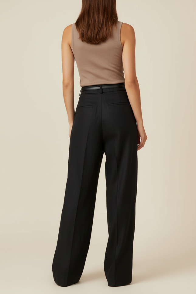 Pantalon Baggy Noir Lin Plissé Fluide Femme - vue 2