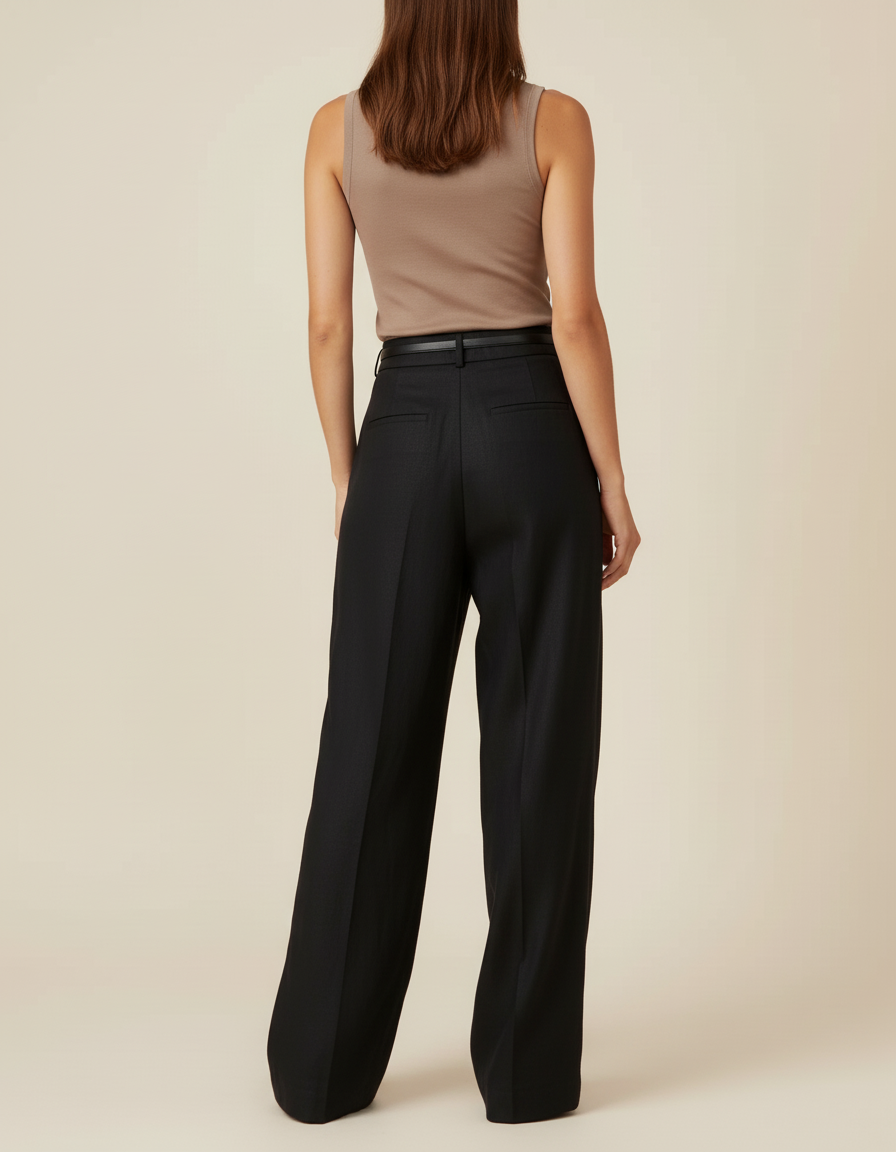 Pantalon Baggy Noir Lin Plissé Fluide Femme - vue 2