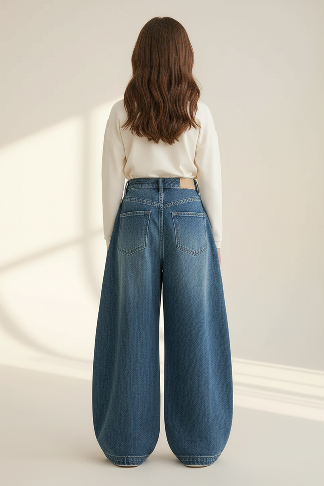 Pantalon Baggy Jean Ample Bleu Fille Décontracté - vue 2