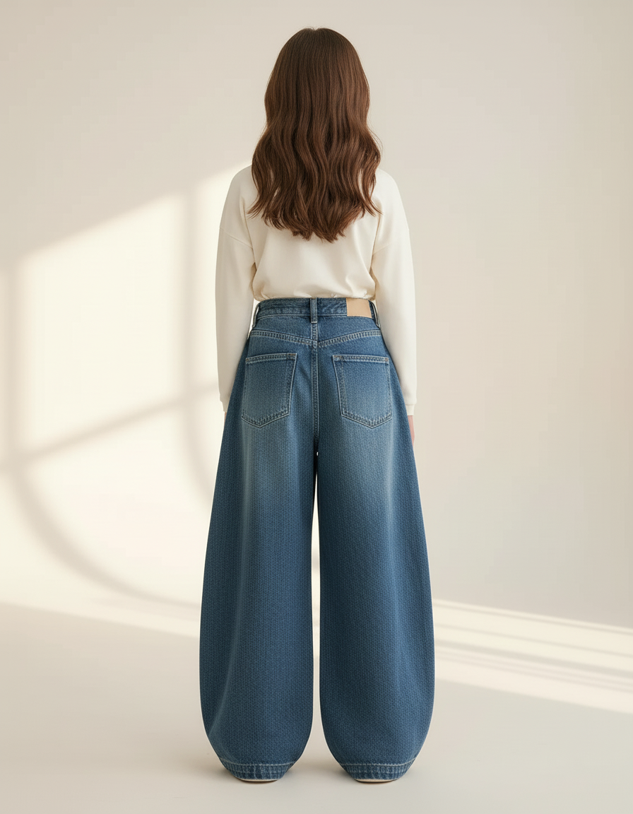 Pantalon Baggy Jean Ample Bleu Fille Décontracté - vue 2