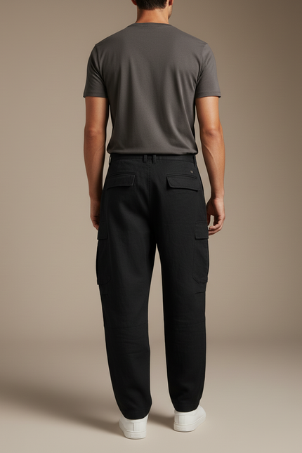 Pantalon Baggy Noir Cargo Coton Ample Homme - Lin - vue 2